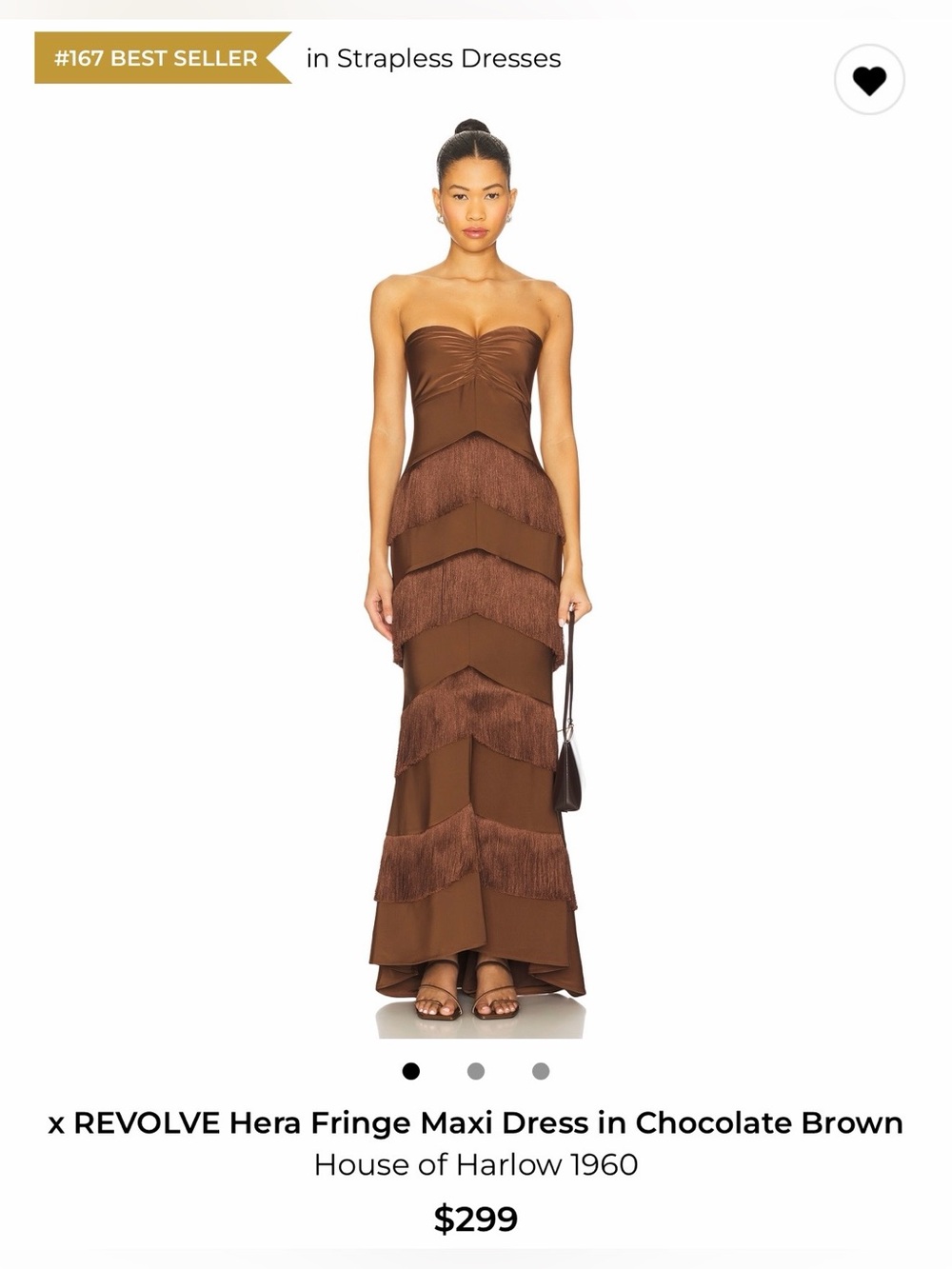 House of Harlow 1960 Strapless Fringe Maxi Dress in Chocolate Brown